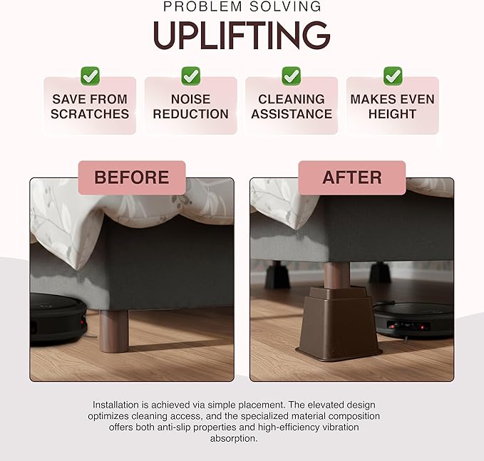 Utopia Bedding Bed Riser, 3 & 5 Inches Adjustable Furniture Risers for 8 Inch Combined Furniture Lift, Under Bed Storage & Dorm Room Essential, Supports Up to 1,300 lbs (4 Set, Brown)