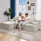 Modular Sectional Sofa Couches L-Shape Couch 3 Seat Modular Sofa Memory Foam Sectional Couches for Living Room, Cloud Couch with Oversized Chaise (GREYGREEN Check, 96" Left Facing Chaise)