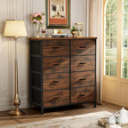 Dresser for Bedroom with 8 Drawers, Anti-Tip Tall Fabric Chests Storage Organizer Tower Furniture with Wooden Top Metal Frame for Clothes, Closet, Living Room, Hallway, Entryway