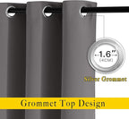 NICETOWN Grey Room Darkening Curtains Blackout 36 inch Curtains for Kitchen, Grommet Solid Window Treatments Sound Reducing for Bedroom, 2 Panels, W37 x L36, 2 Panels