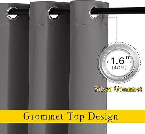 NICETOWN Bedroom Grey Blackout 120 inch Curtains - Triple Weave Energy Saving Thermal Insulated Solid Grommet Blackout Draperies for Patio, W52 x L120, 2 Panels