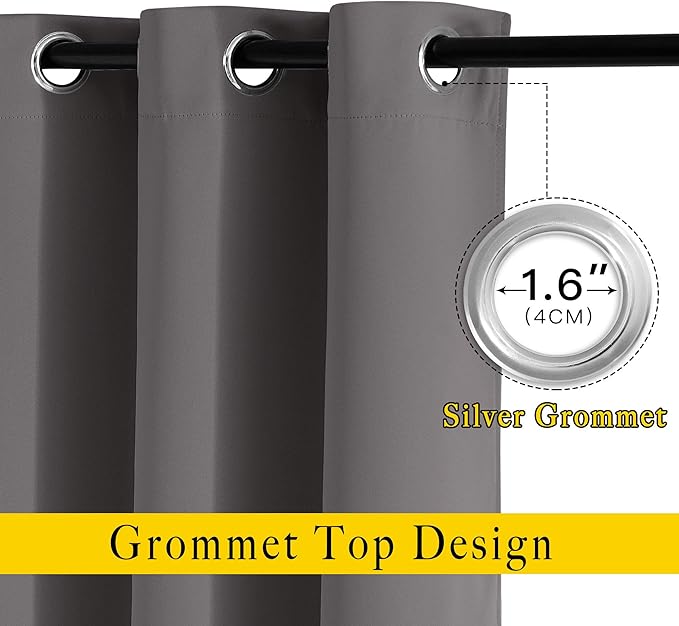 NICETOWN Grey Room Darkening Curtains Blackout 30 inch Curtains for Kitchen, Grommet Solid Window Treatments Sound Reducing for Bedroom, 2 Panels, W37 x L30, 2 Panels