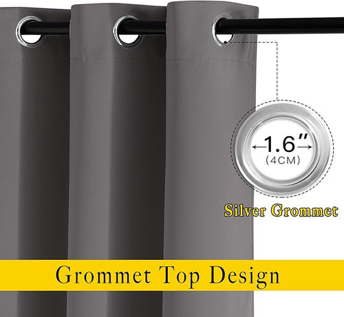 NICETOWN Grey Room Darkening Curtains Blackout 30 inch Curtains for Kitchen, Grommet Solid Window Treatments Sound Reducing for Bedroom, 2 Panels, W37 x L30, 2 Panels