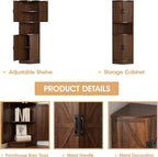 Vabches 64.8" Tall Farmhouse Corner Cabinet with 4 Doors and 5 Storage Shelves, Farmhouse Storage Cabinet with Barn Door Design, Home Space Saver for Living Room, Kitchen, Laundry Room,Brown