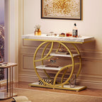 Huuger 41.3 Inch Entryway Table with Marble Top, Modern Console Sofa Table, Accent Table with Shelves, for Entry, Hallway, Entrance, Foyer, O-Shaped Metal Frame, White Marble & Gold