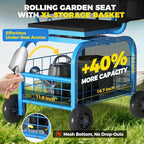 Suntee Garden Seat with Wheels, Rolling Gardening Stool with 360° Swivel Seat & Backrest,Tool Storage Basket & Back Tool Pouch, Adjustable Handle, Outdoor Gardening Scooter, Garden Cart for Seniors