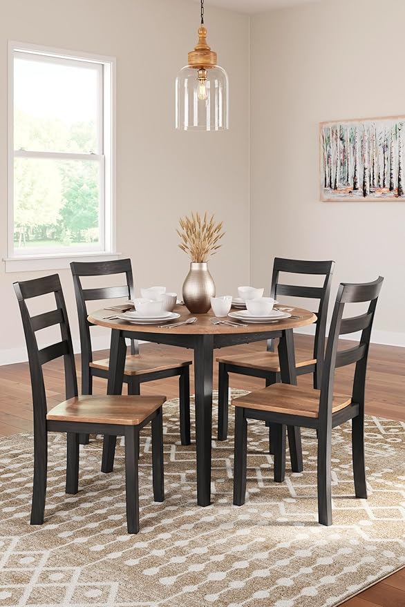 Signature Design by Ashley Gesthaven Contemporary Dining Drop Leaf Table with 4 Legs, Light Brown & Dark Brown