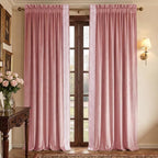 NICETOWN Rod Pocket Embroidered Trim Velvet Curtains, 2 Panels, Blush Pink, 96 Inch Long Velvet Blackout Curtains Luxury Elegant Soft Drapes, Winter Thermal Window Treatments Classical Home Decor