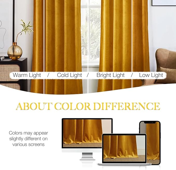 NICETOWN Yellowish Gold Velvet Curtains 84 inches Long for Dining Room - Luxury Room Darkening Silky Soft Window Treatments for Holiday Season Home Decoration (1 Pair, 84 inches)