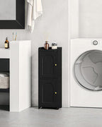 Bathroom Storage Cabinet, Small Corner Floor Cabinet with 2 Doors and Adjustable Shelf, Narrow Toilet Paper Cabinets, Bathroom Organizer for Small Spaces, 7.9" D x 9.8" W x 29.5" H Black