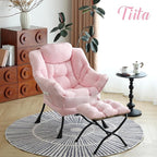 Tiita Lazy Chair with Ottoman, Pink Modern Large Accent Chair, Comfy Leisure Sofa Armchair with Ottoman, Reading Chair with Footrest for Bedroom, Living Room, Dorm Rooms, Pink