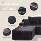 Modular Sectional Sofa Couches L-Shape Couch 3 Seat Modular Sofa Memory Foam Sectional Couches for Living Room, Cloud Couch with Oversized Chaise (Grey Stripe, 108" Left Facing Chaise)