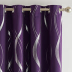 NICETOWN Royal Purple Blackout Curtains 84 inch Long for Living Room, Gothic Vibe for Wave Line Foil Print Design Drapes for Home Decoration Wall Cover, 2 Panels