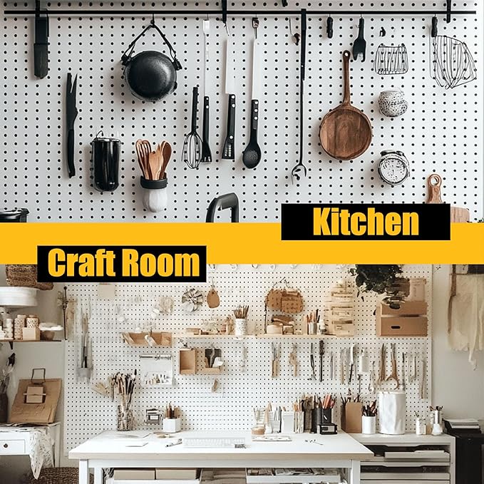 Peg Board, 6 Pack Metal Pegboard Panels White Pegboards Wall Organizer with 50 Hooks, Heavy Duty Peg Board for Walls Home, Garage Tool Storage, Office Organization, Craft Room, Kitchen