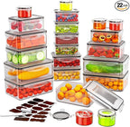44 PCS Food Storage Container with Lid (22 Lids & 22 Containers) - Leakproof Meal-Prep Containers for Kitchen Storage Reusable Plastic Microwave/Dishwasher Safe with Labels & Pen
