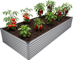 12x4x2FT Galvanized Raised Garden Bed Kit,Vegetable Plant Boxes-Rectangle Metal Flower Box,Large Planter Raised Beds Outdoor Garden for Planting,Fruit,Herb-Silver