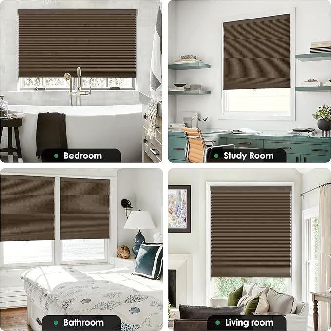 LazBlinds No Tools No Drill Cordless Cellular Shades, Blackout Light Blocking Honeycomb Shades for Home, Thermal Insulation Blinds for Windows, 33" W x 48" H, Dark Coffee