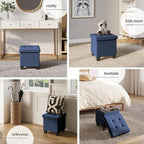 Storage Ottoman Cube with Small Bin, 15-in Square Ottoman with Storage for Living Room and Bedroom, Small Ottomans Foot Rest, Velvet Foot Stools Ottomans Max 330lbs, Blue