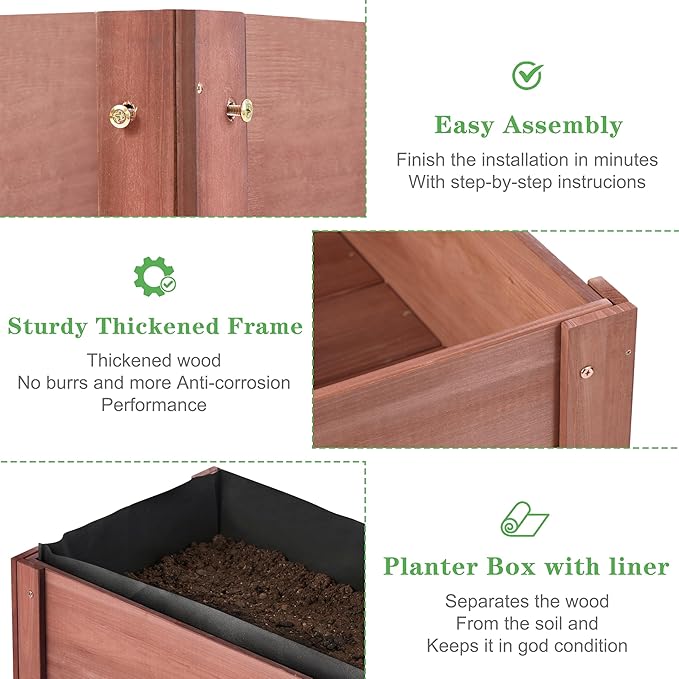 Raised Garden Bed with Legs (31x16x31''), Solid Wood Elevated Planter Box for Outdoor