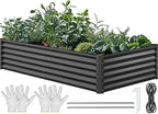 YITAHOME 96x48x18 in Galvanized Raised Garden Bed Kit, Large Metal Planter Box with Gloves, Safety Rubber & Support Rod, Outdoor Flower Bed for Plants Vegetables, Black