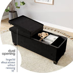 Storage Ottoman Bench with Bins, 43-in Storage Bench for Bedroom End of Bed, Folding Foot Rest Ottoman for Living Room Max 660lbs, Velvet Ottomans, Black