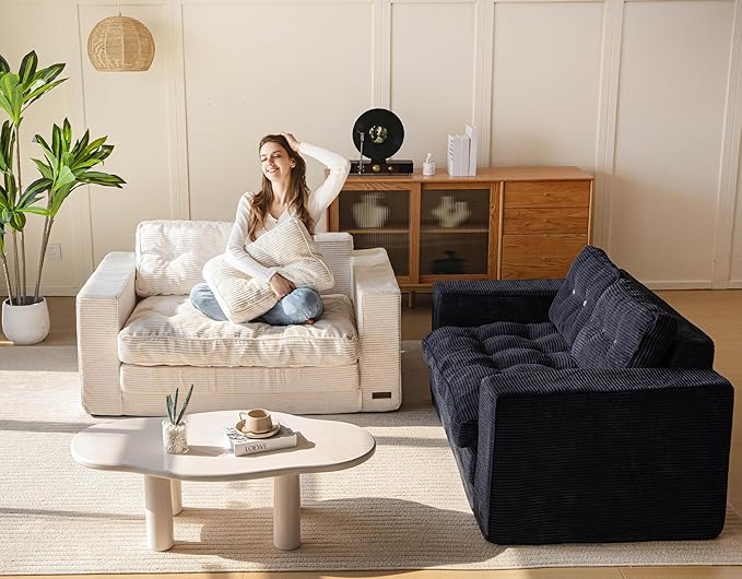 MAXYOYO Convertible Sofa Bed, Pull Out Loveseat Sleeper Sofa, 2 in 1 Folding Couch Bed, Fold Out Floor Couch with Pillows for Living Room Bedroom Lounge, Black