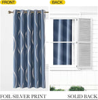 NICETOWN Stone Blue Blackout Living Room Curtain Panels 84 inch Long, W66 x L84, Noise Reducing Thermal Insulated Wave Line Foil Print Design Drapes for Patio Sliding Glass Door, 2 Panels