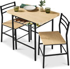 Best Choice Products 3-Piece Modern Dining Set, Space Saving Dinette for Kitchen, Dining Room, Small Space w/Steel Frame, Built-in Storage Rack - Natural/Black