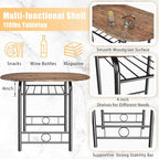 JUMMICO 3-Piece Wooden Round Table & Chair Set, Space Saving Kitchen Breakfast Nook Wood Grain Tabletop with Metal Frame and Built-in Wine Rack for Kitchen, Dining Room (Brown/Black)