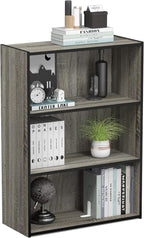 Furinno PASIR Book Shelf, 3-Tier Bookshelf, Storage Shelves Bookcase, 9.7 x 23.7 x 31.5, for Living Room, Bedroom, Home Office, French Oak