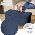 Storage Ottoman Bench with Bins, 30-in Storage Bench for Bedroom End of Bed, Folding Foot Rest Ottoman for Living Room Max 660lbs, Fabric Ottomans, Blue