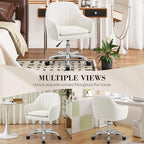 Vanity Chair with Wheels, Comfy Home Office Desk Chairs Adjustable Modern Velvet Makeup Vanity Chairs for Bedroom Living Room-Beign