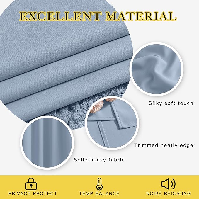 NICETOWN Blackout Curtains for Girls Room - Thermal Insulated Solid Grommet Room Darkening Curtains/Panels/Drapes for Bedroom/Patio (Vintage Blue, 2 PCs, 52 by 95-Inch)