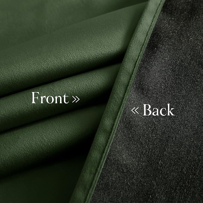 NICETOWN Olive Green Velvet Blackout Curtains 80 inch Long for Bedroom - Super Soft Luxury Window Treatments for Living Room, 52" Wide Each Panel, 2 Panels
