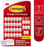 Command Small Wire Toggle Hooks, 32 Count, and 48 Strips, Damage Free Hanging Wall Hooks with Adhesive Strips, No Tools Required for Hanging, Organization and Storage, Holds up to 0.5 lb