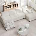 Shintenchi U-Shaped Sectional Couches for Living Room, 4 Seat Sofa with Double Chaise Lounges,Solid Wood Frame Sectional Sofa for Apartment,White
