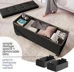 Storage Ottoman Bench with Bins, 43-in Storage Bench for Bedroom End of Bed, Folding Foot Rest Ottoman for Living Room Max 660lbs, Velvet Ottomans, Black
