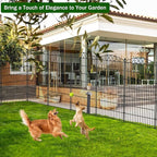 12 Panel No Dig Decorative Garden Fence - 42in H x 26.5 ft L, Tall Animal Barrier for Dogs Rabbits, Rustproof Metal Wire Panels for Yard, Patio, and Outdoor Border Use