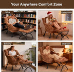 Welnow Lazy Chair with Ottoman, Modern Accent Chair with Armrests and a Side Pocket, Leisure Sofa Armchair, Reading Armchair with Footrest for Small Space, Plush Brown
