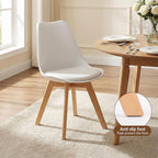 Dining Chairs Set of 8, Modern Upholstered Dining Room Chairs with PU Leather Padded Seat, Armless Kitchen Chairs with Curved Backrest and Solid Wood Legs for Dining Room, Kitchen, Apartment, White