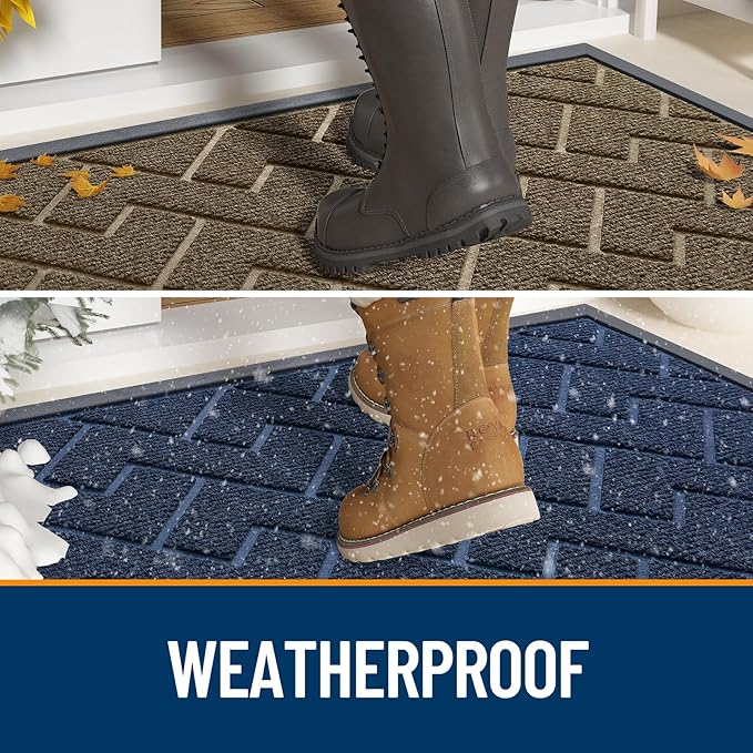 OLANLY Front Door Mat Indoor Outdoor Entrance, Waterproof All-Season, All-Weather Doormat, Sturdy Natural Rubber, Low Profile, Easy Clean Patio Porch Entryway Mat, Herringbone Brick (Green, 47x32)