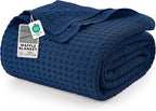 Utopia Bedding Navy 100% Cotton Waffle Blanket 300 GSM [Twin - 90x72 Inch] Soft Lightweight Breathable Bed Blanket for All Season