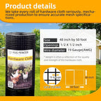 48in x 50ft Black Hardware Cloth 1/2 inch 19Ga PVC Coated Wire Mesh Vinyl Coated Fence, Welded Metal Chicken Wire Fencing Roll, Garden Plant Fencing, for Chicken Coop and Home Improvement