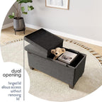 Storage Ottoman Bench with Bins, 30-in Storage Bench for Bedroom End of Bed, Folding Foot Rest Ottoman for Living Room Max 660lbs, Velvet Ottomans, Grey