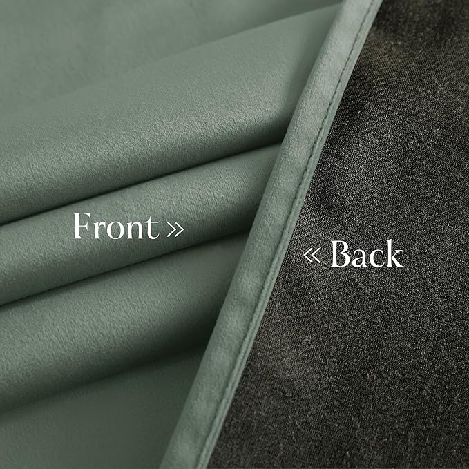 NICETOWN Green Velvet Curtains 96 inches Long 2 Panels - Blackout Drapes for Bedroom and Living Room Silky Touch Room Darkening and Sound Dampening for Office, Dorm, Seafoam Green, 52 x 96