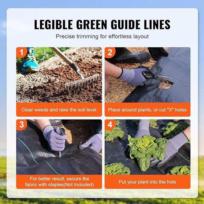 VEVOR 4FTx300FT Premium Heavy Duty Weed Barrier Landscape Fabric, 3.2OZ Woven Geotextile Fabric Under Gravel, High Permeability for Weed Blocker Weed Mat, Driveway Fabric, Weed Control Garden Cloth