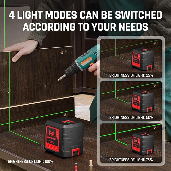 Self-Leveling Laser Level, 100Ft Green Cross Line Rotary Laser Tool - 4 Brightness Modes, Manual & Pulse Mode for Indoor/Outdoor Use, IP54 Waterproof with Carrying Bag