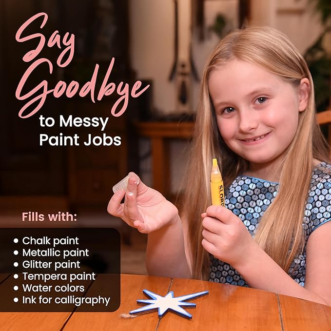 Slobproof Paint It! Decorating Pen, Refillable Paint Pens, Fine Tip, Home, Hobbies, Crafting, Scrapbooking, Fills with Chalk, Glitter, & Metallic Paints, Works on Wood, Fabric, Metal, Pack of 5