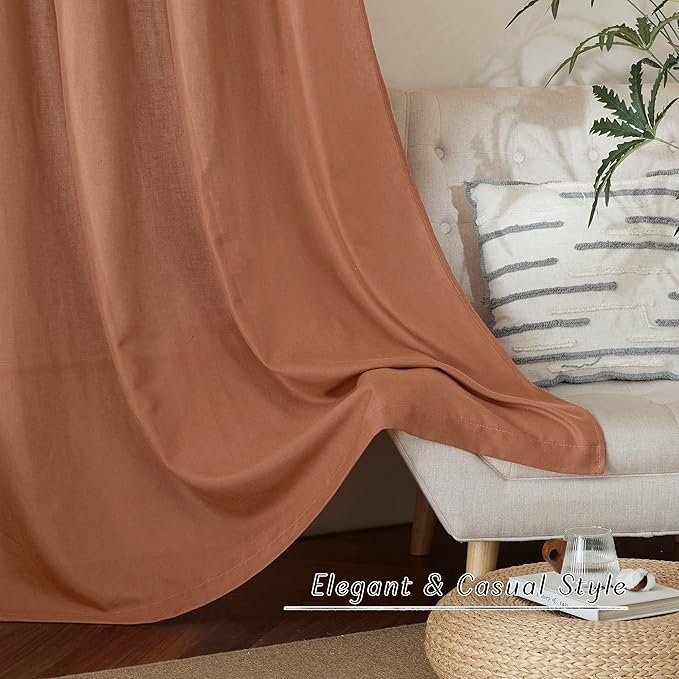 NICETOWN Caramel Short Linen Curtains for Kitchen, Thick Flax Small Window Treatments Semi Sheer Privacy Assured with Light Through for Cafe/Bathroom, W42 x L63, 2 Panels