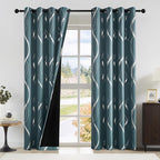 NICETOWN 100% Blackout Curtains Panels for Living Room, Greyish Blue, 52" Wide x 84" Long, 2 Panels, Sound Reducing Thermal Insulated Wave Line Foil Print Design Curtains for Patio Sliding Glass Door